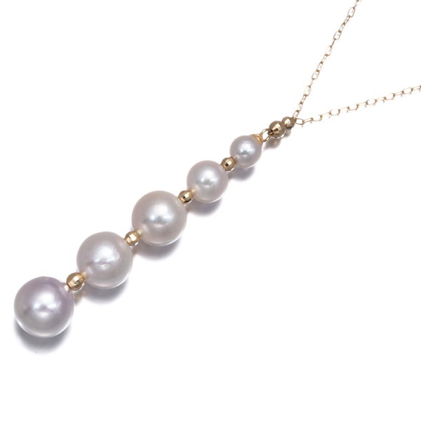 パール アコヤ真珠 4.2-7.8mm ステーション  Yドロップ ネックレス K18YG 