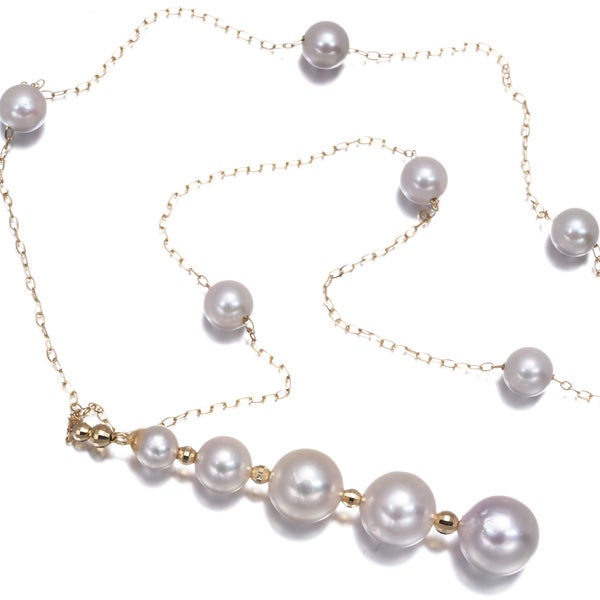 パール アコヤ真珠 4.2-7.8mm ステーション  Yドロップ ネックレス K18YG 