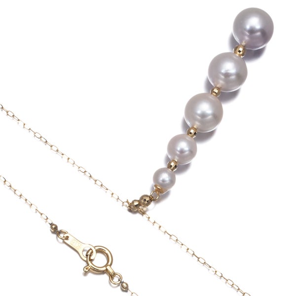 パール アコヤ真珠 4.2-7.8mm ステーション  Yドロップ ネックレス K18YG 