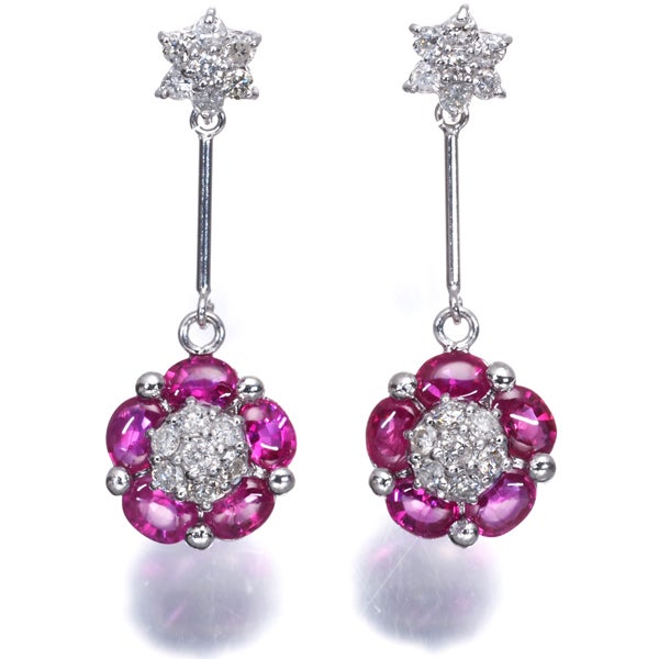 ルビー 1.15ct/1.15ct  ダイヤ 0.26ct/0.26ct フラワー 揺れる ピアス Pt900 