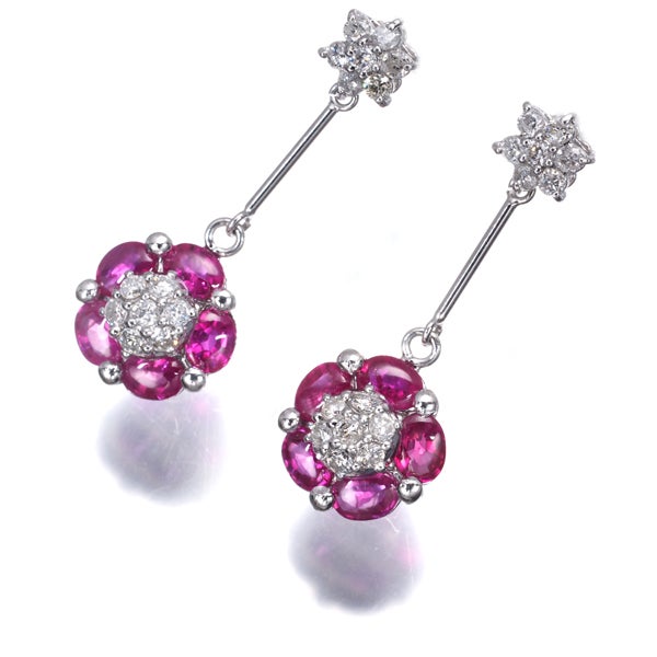 ルビー 1.15ct/1.15ct  ダイヤ 0.26ct/0.26ct フラワー 揺れる ピアス Pt900 