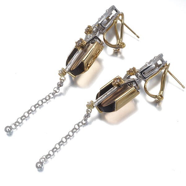 福原佐智 ピアス スモーキークォーツ 9.59ct ブラウン&クリア ダイヤ 0.38ct K18WG/YG 