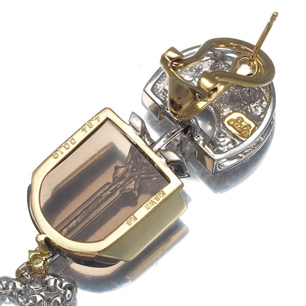 福原佐智 ピアス スモーキークォーツ 9.59ct ブラウン&クリア ダイヤ 0.38ct K18WG/YG 