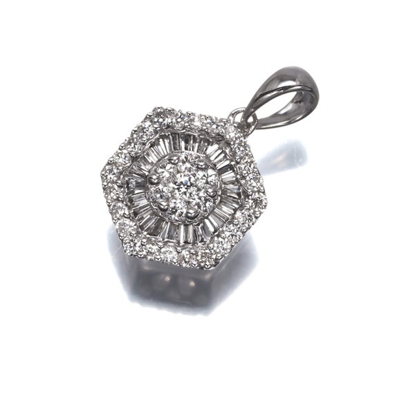 ダイヤ 0.32ct フラワー テーパー 2種カット  ペンダントトップ K18WG 