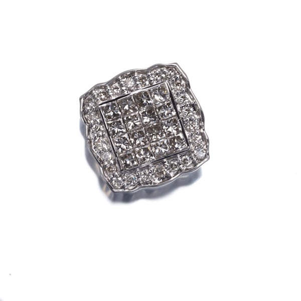ダイヤ 0.55ct プリンセス 2種カット ミステリーセッティング ペンダントトップ K18WG 