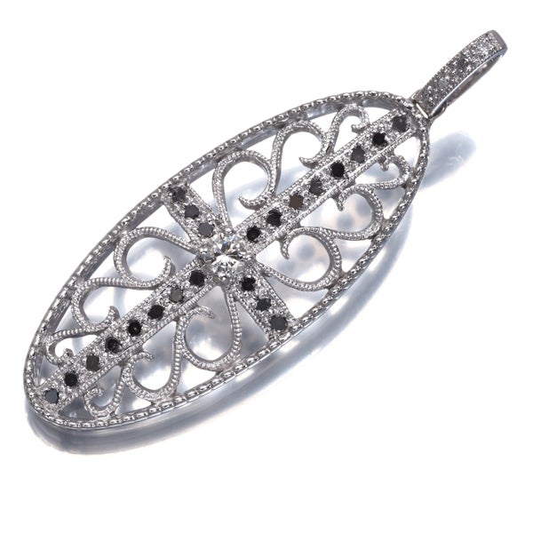 ブラック&クリア ダイヤ 0.243ct ミルグレイン 透かし 揺れる  ペンダントトップ K18WG 