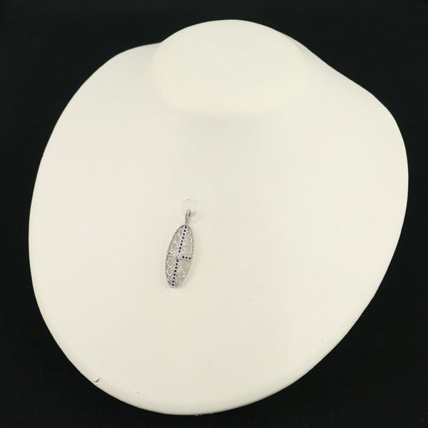 ブラック&クリア ダイヤ 0.243ct ミルグレイン 透かし 揺れる  ペンダントトップ K18WG 