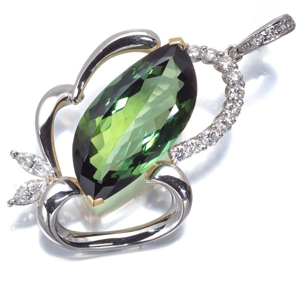 グリーントルマリン 6.59ct  ダイヤ 0.48ct   ペンダントトップ K18YG/Pt900 鑑別書