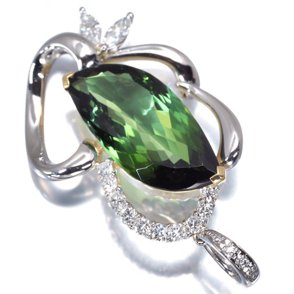グリーントルマリン 6.59ct  ダイヤ 0.48ct   ペンダントトップ K18YG/Pt900 鑑別書