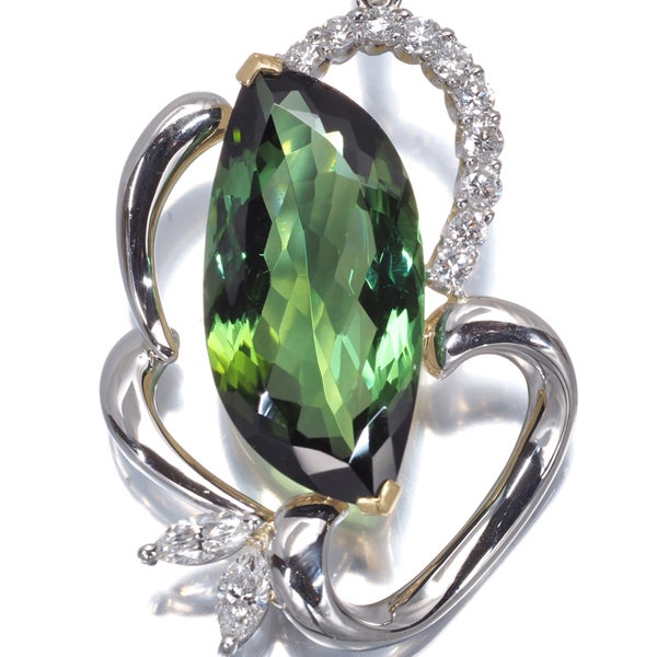 グリーントルマリン 6.59ct  ダイヤ 0.48ct   ペンダントトップ K18YG/Pt900 鑑別書
