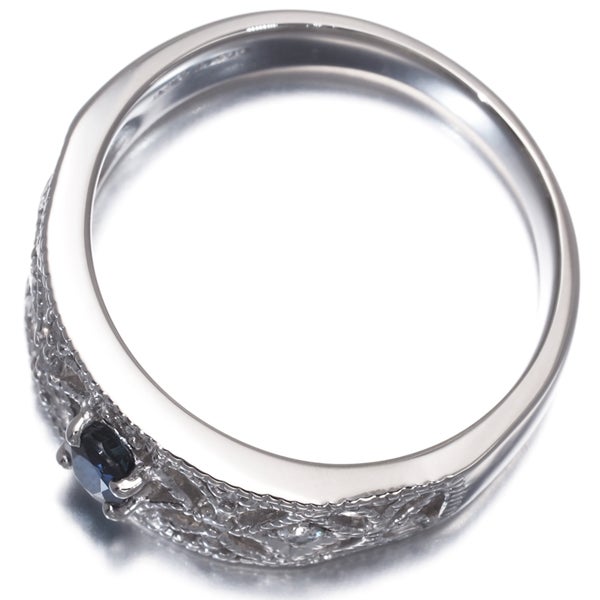 サファイア 0.30ct  ダイヤ 0.10ct 透かし ミルグレイン  リング Pt900 