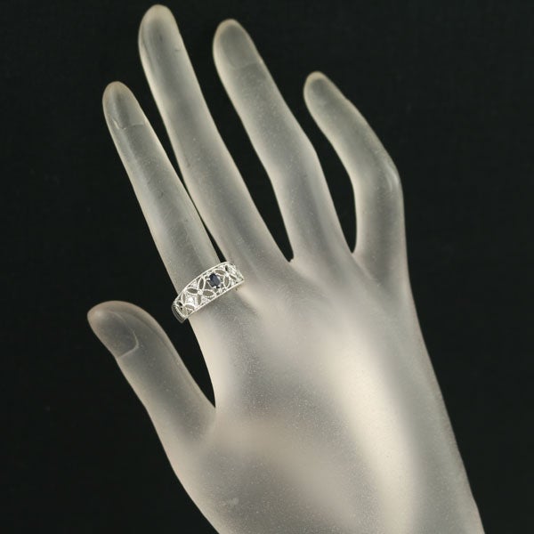 サファイア 0.30ct  ダイヤ 0.10ct 透かし ミルグレイン  リング Pt900 