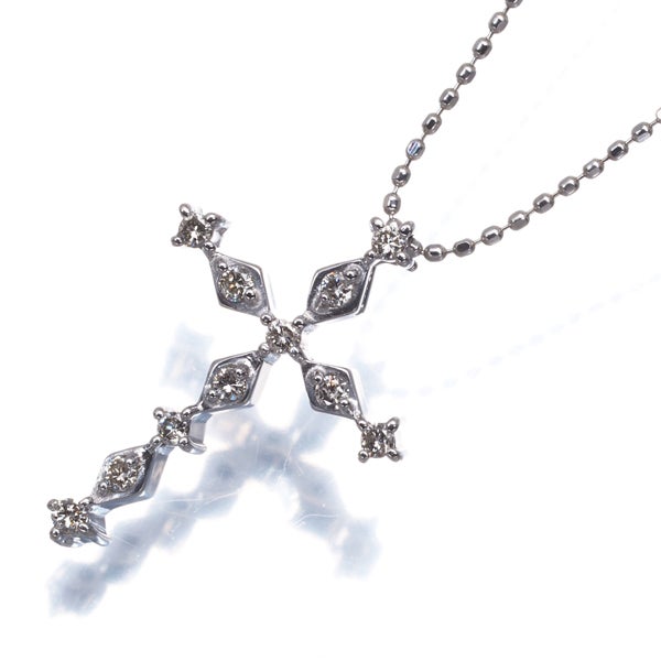 ダイヤ 0.16ct クロス  ネックレス K18WG 