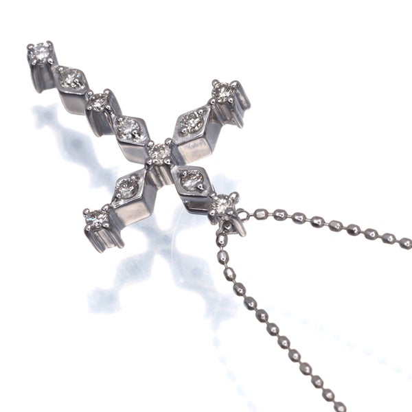 ダイヤ 0.16ct クロス  ネックレス K18WG 