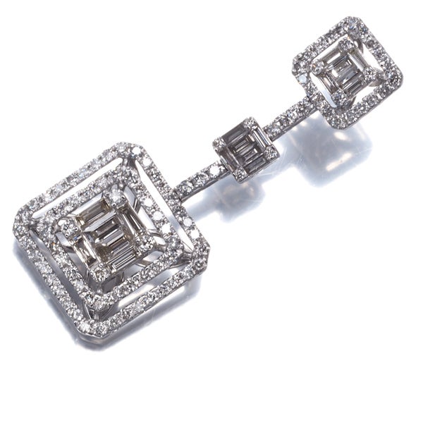 ダイヤ 1.15ct バゲット 2種カット スクエア クラシック ペンダントトップ K18WG 