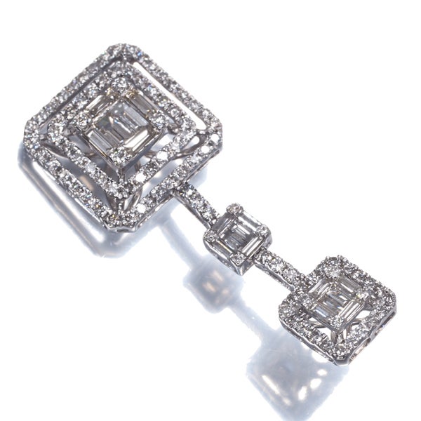 ダイヤ 1.15ct バゲット 2種カット スクエア クラシック ペンダントトップ K18WG 