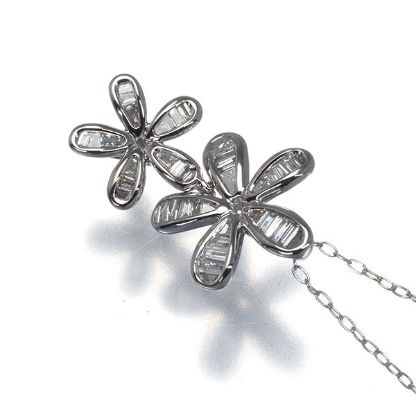 ダイヤ 0.25ct フラワー テーパーカット  ネックレス K18WG 