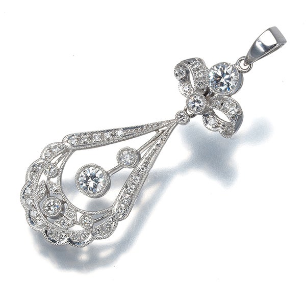 ダイヤ 0.46ct/0.38ct 揺れる ミルグレイン  ペンダントトップ Pt900 