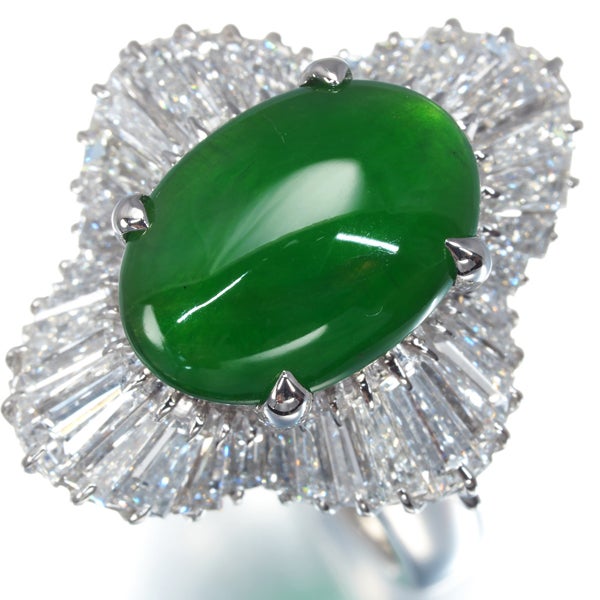 天然カラー 翡翠 1.87ct  ダイヤ 2.92ct バレリーナ クラシック  リング Pt900 ソーティング
