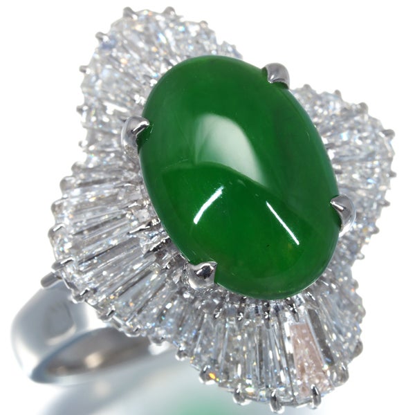 天然カラー 翡翠 1.87ct  ダイヤ 2.92ct バレリーナ クラシック  リング Pt900 ソーティング