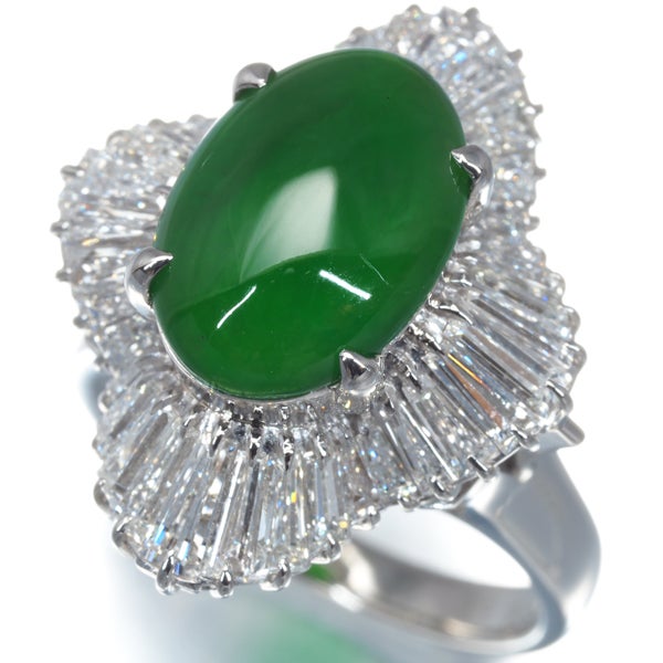 天然カラー 翡翠 1.87ct  ダイヤ 2.92ct バレリーナ クラシック  リング Pt900 ソーティング