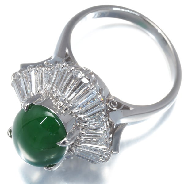 天然カラー 翡翠 1.87ct  ダイヤ 2.92ct バレリーナ クラシック  リング Pt900 ソーティング