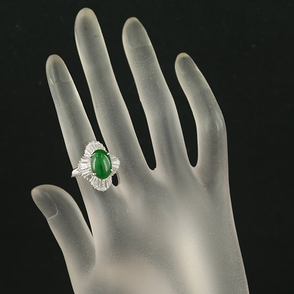 天然カラー 翡翠 1.87ct  ダイヤ 2.92ct バレリーナ クラシック  リング Pt900 ソーティング