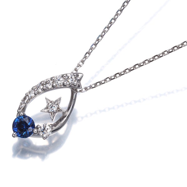 スタージュエリー ネックレス サファイア  ダイヤ 0.09ct  スター K18WG 