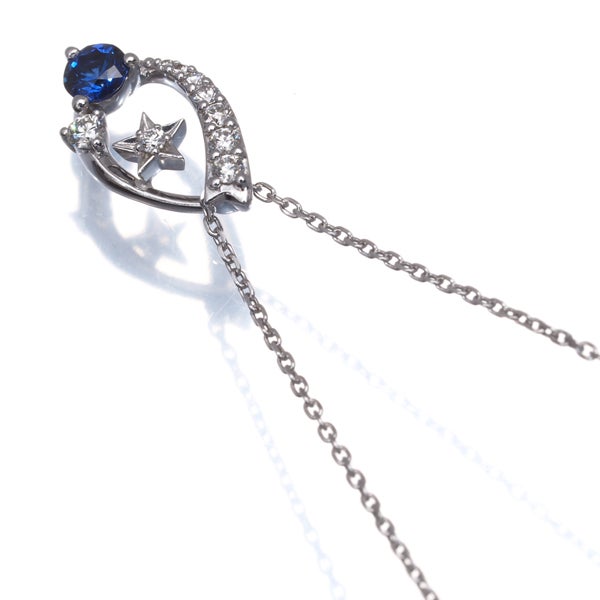 スタージュエリー ネックレス サファイア  ダイヤ 0.09ct  スター K18WG 