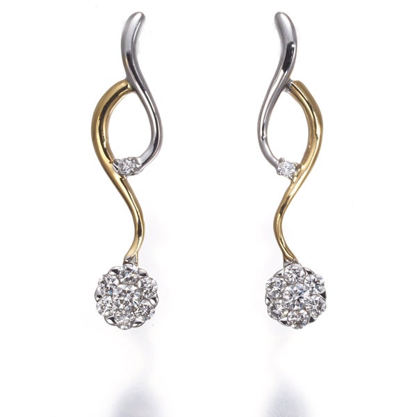 ダイヤ 0.14ct/0.14ct フラワー 揺れる  ピアス K18YG/WG 