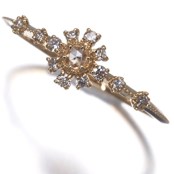 アガット リング ダイヤ 0.10ct  ローズカット フラワー 雪割草 9号 K18YG 