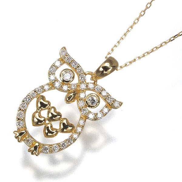 ダイヤ 0.25ct 梟 アニマル  ネックレス K18YG 