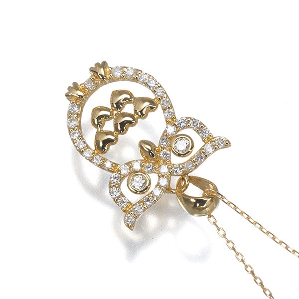 ダイヤ 0.25ct 梟 アニマル  ネックレス K18YG 