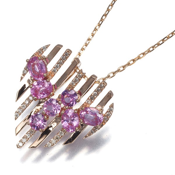 ピンクサファイア  ダイヤ 0.10ct ハート  ネックレス K10PG 