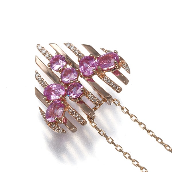 ピンクサファイア  ダイヤ 0.10ct ハート  ネックレス K10PG 