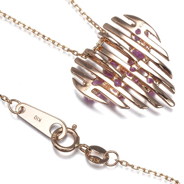 ピンクサファイア  ダイヤ 0.10ct ハート  ネックレス K10PG 
