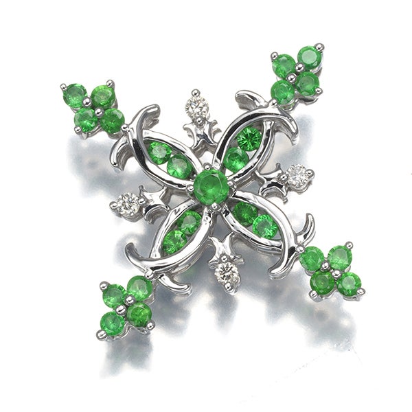 グリーンガーネット 0.50ct  ダイヤ 0.05ct クロス  ペンダントトップ K18WG 