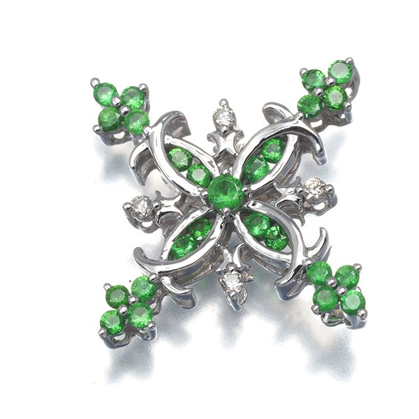 グリーンガーネット 0.50ct  ダイヤ 0.05ct クロス  ペンダントトップ K18WG 