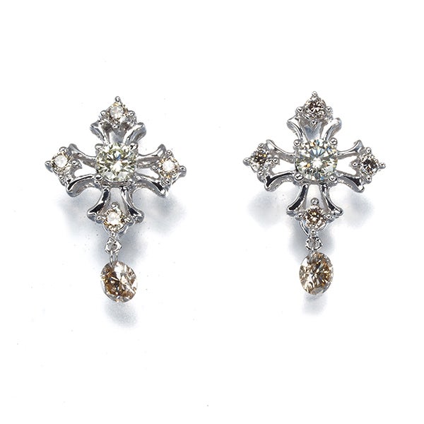 QVC ピアス ダイヤ 0.07ct/0.07ct  クロス K18WG 保証書