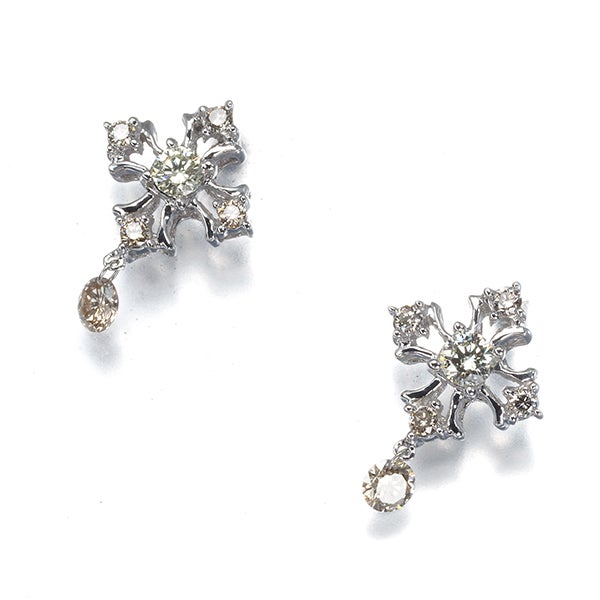 QVC ピアス ダイヤ 0.07ct/0.07ct  クロス K18WG 保証書