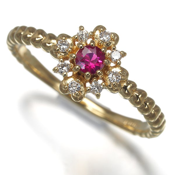 ルビー  ダイヤ 0.08ct ハート  リング K18YG 
