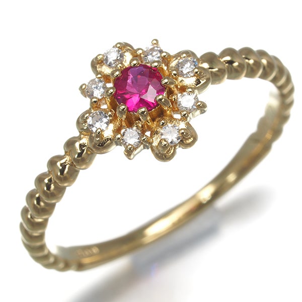 ルビー  ダイヤ 0.08ct ハート  リング K18YG 