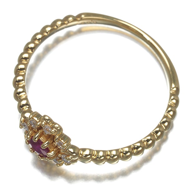 ルビー  ダイヤ 0.08ct ハート  リング K18YG 