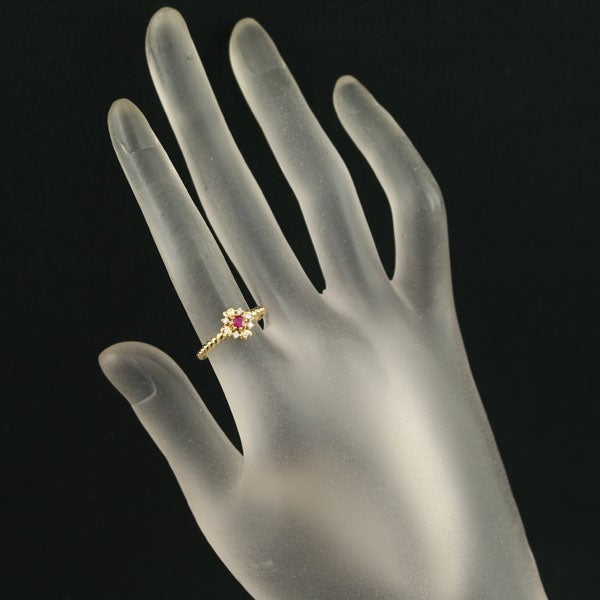 ルビー  ダイヤ 0.08ct ハート  リング K18YG 