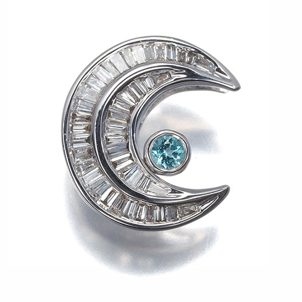 QVC ペンダントトップ パライバトルマリン 0.05ct ダイヤ 0.25ct  ムーン K18WG 保