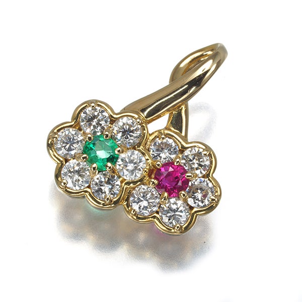 アンブローズ ペンダントトップ ダイヤ 0.58ct ルビー 0.13ct エメラルド K18YG 