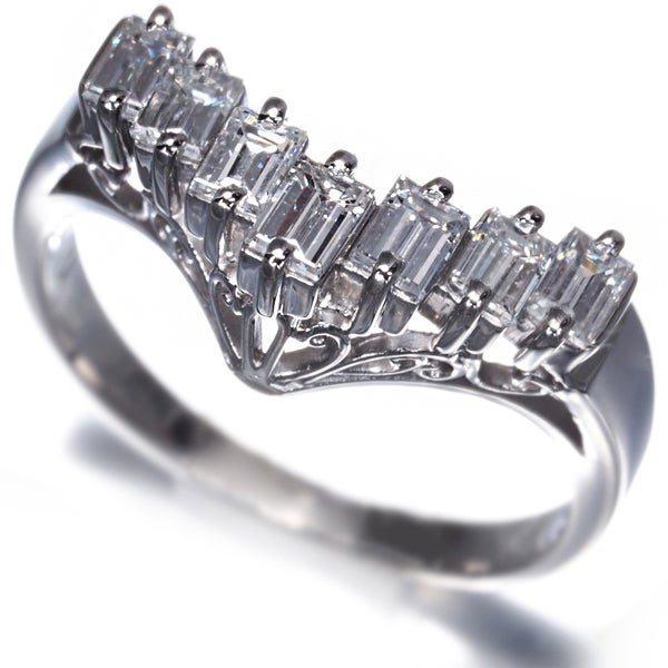 タサキ リング ダイヤ 0.73ct  バゲットカット V字 クラシック 12号 Pt900 