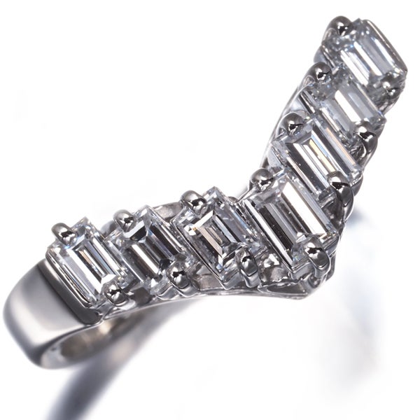 タサキ リング ダイヤ 0.73ct  バゲットカット V字 クラシック 12号 Pt900 