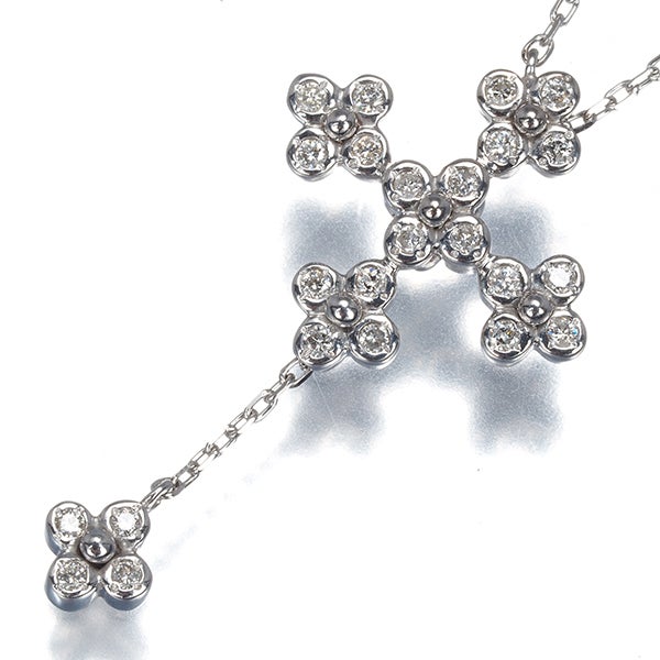 ヴァンドーム ネックレス ダイヤ 0.14ct  クロス フラワー Yドロップ K18WG 