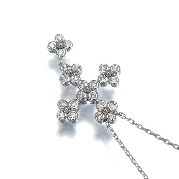ヴァンドーム ネックレス ダイヤ 0.14ct  クロス フラワー Yドロップ K18WG 
